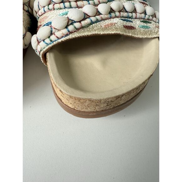 Chloé Nolan Tapestry Fringe Slides Sandals Size 36 Beige Boho Raffia Beaded Trim - Picture 8 of 14